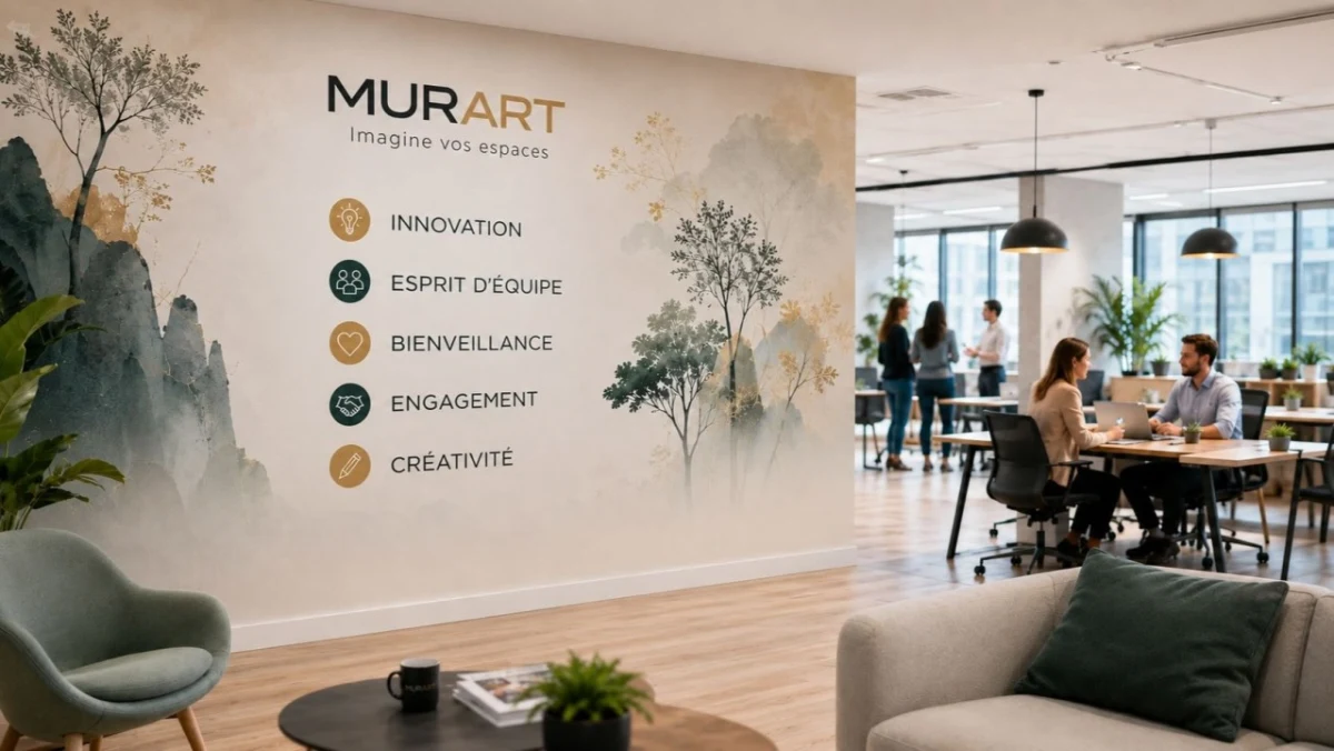 Exemple de mur de bureaux illustrant les valeurs d'une entreprise