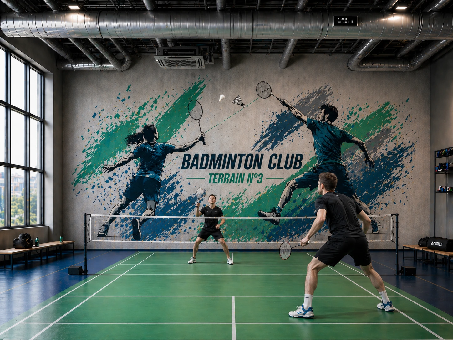 Exemple de fresque murale personnalisée dans une salle de sport