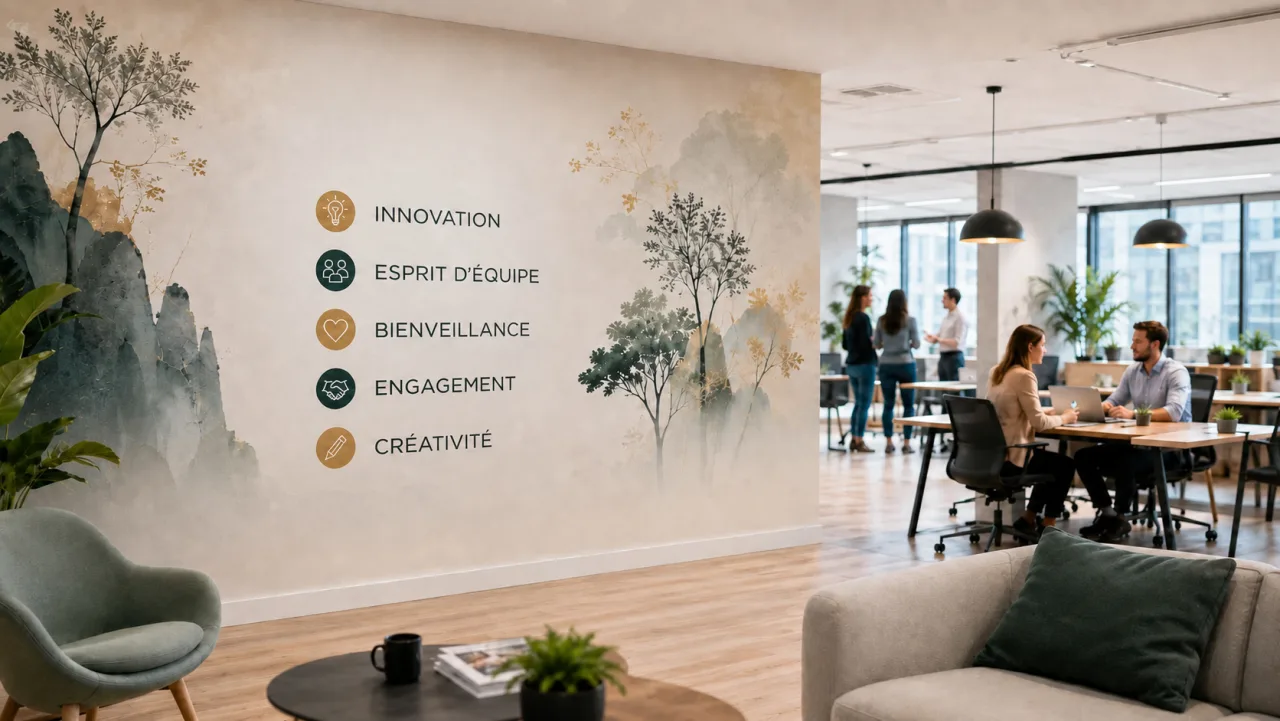 Mise en situation d’un décor mural dans un espace de travail